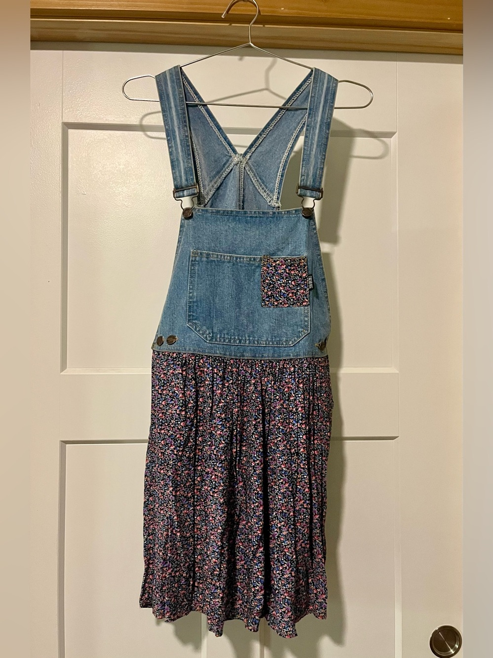 Switch vintage Denim Overall Dress with Floral Skirt retro boho festival